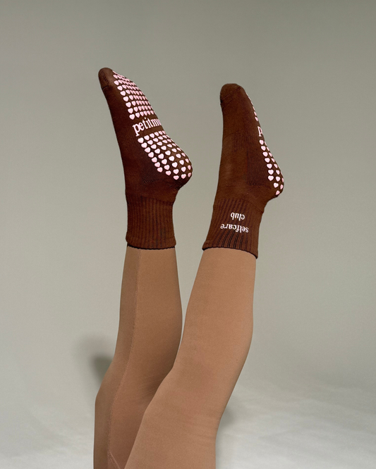 Grip Socks - Cappuccino & Peonies